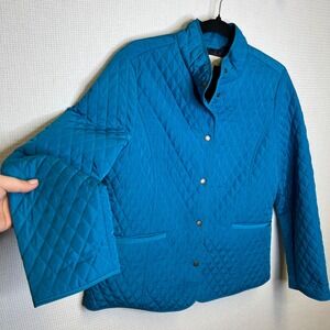 Talbots Quilted Barn Jacket Teal Blue Snap Front Pockets Women's Medium